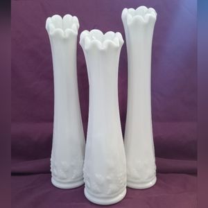 LOT of 3 Westmoreland swung bud vases milk glass vintage
